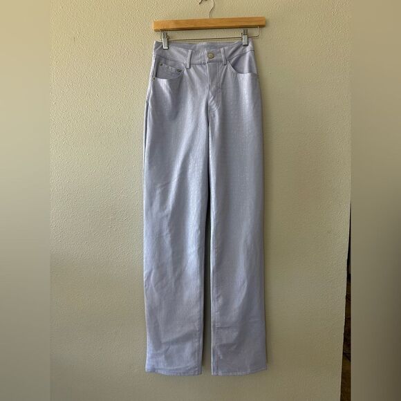 Naked Wardrobe Straight Croc Faux Leather Straight Leg Pants Lavender Purple XS - Picture 2 of 9